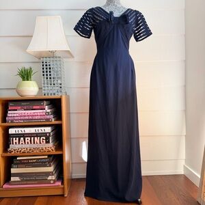 Vintage Terry Allen Original Blue Dress Gown Sheer Illusion Top 50s 60s Dress